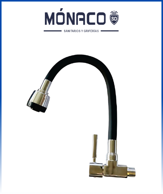 (44724-01) LLAVE PARA COCINA PARED P/PLANA PICO ALTO FLEX NEGRO  MILAN MONACO