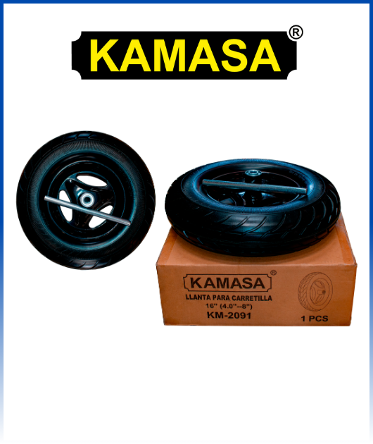 (KM2091) LLANTA COMPLETA IMPONCHABLE C/ EJE Y BARLEROS KAMASA