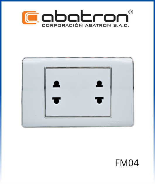 (FM04) TOMACORRIENTE DOBLE EMPOTRAR BLANCO C/BORDE CROMADO ABATRON