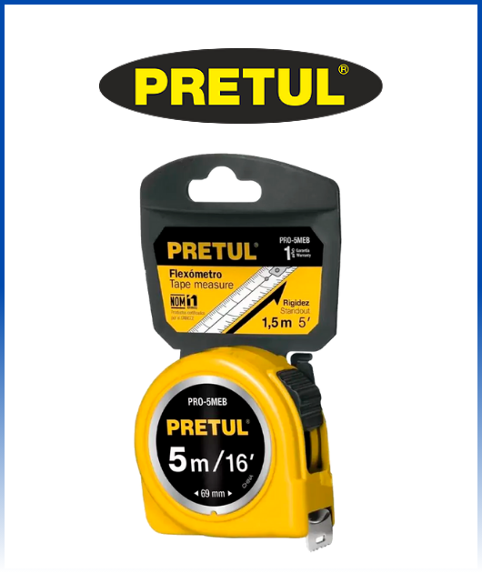 (21606) WINCHA AMARILLA 5 MTS.C/TARJETA  PRETUL 