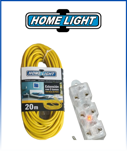 EXTENSION C/3 TOMAS C/FOCO D/NEON 20MT (10) HOME LIGHT