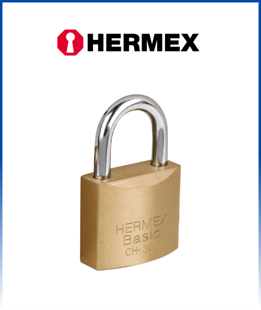 (23522) CANDADO DE HIERRO COLOR LATON 30MM ARCO NORMAL HERMEX