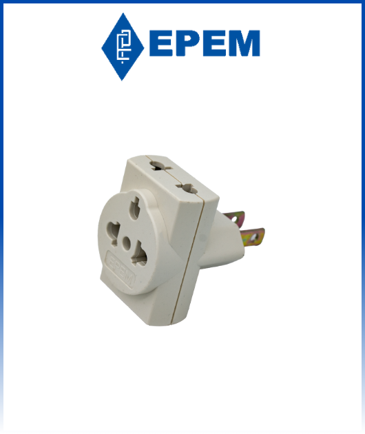 (083)ENCHUFE DERIVACION TRIPLE UNIV. C/ESPIGA PLANA 6A-250V BLANCO EPEM
