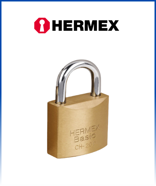 (22526) CANDADO DE HIERRO COLOR LATÓN 20 MM ARCO NORMAL HERMEX