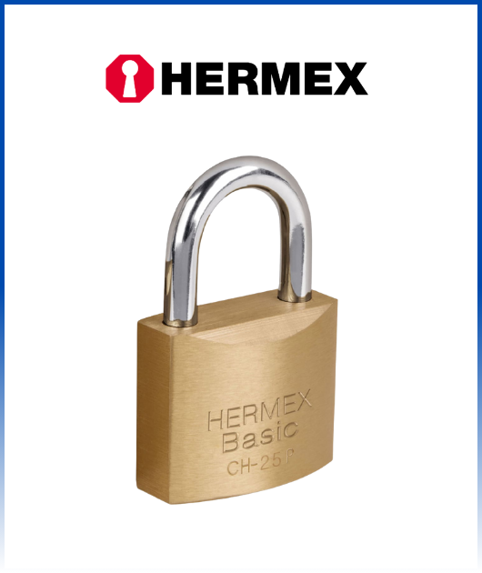 (22528) CANDADO DE HIERRO COLOR LATÓN 25 MM ARCO NORMAL HERMEX