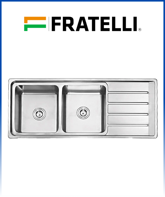LAVADERO STAINLESS DOBLE POZA FT- 120 X 50C C/DESAGUE FRATELLI 