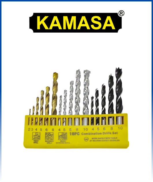 (KM1065) JUEGO BROCAS P/FIERRO Y CONCRETO 16 PCS. KAMASA