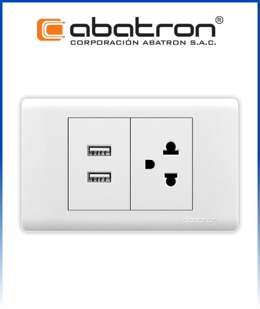 (AB-FC97) TOMA C/TIERRA M/TOMA DOBLE USB BLANCO PLAT.ABATRON (10)