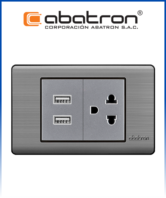(AB-FI97) TOMA  C/TIERRA M/ TOMA DOBLE USB METAL PLAT ABATRON (10)