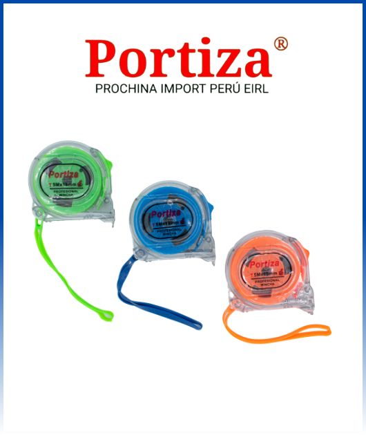 WINCHA DE COLORES 5MTX19MM PORTIZA (12UNID.)