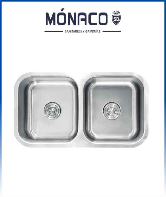 (42P10) LAVADERO INOX. P/C  2 POZA PESADO 82X46X23 MONACO 21622