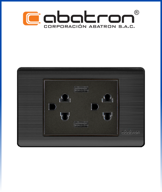 (FN94) TOMA DOBLE C/TIERRA +TOMA DOBLE USB NEGRO (6) ABATRON
