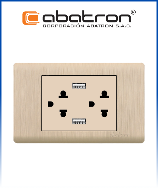(FD94) TOMA DOBLE C/TIERRA+TOMA DOBLE USB DORADO (6) ABATRON