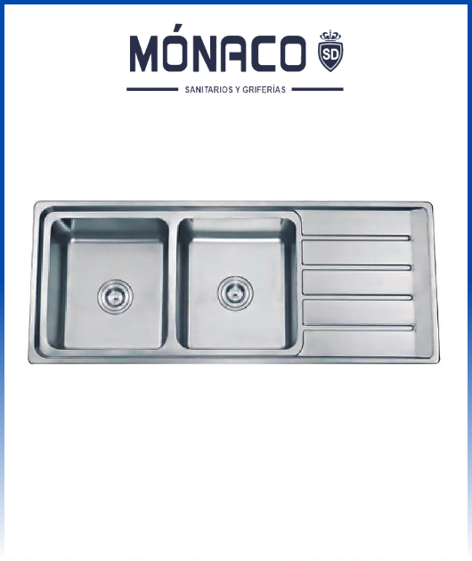 (80409) LAVADERO INOX + ESCURRIDOR PESADO 2/P 120X50X21 MONACO 21222