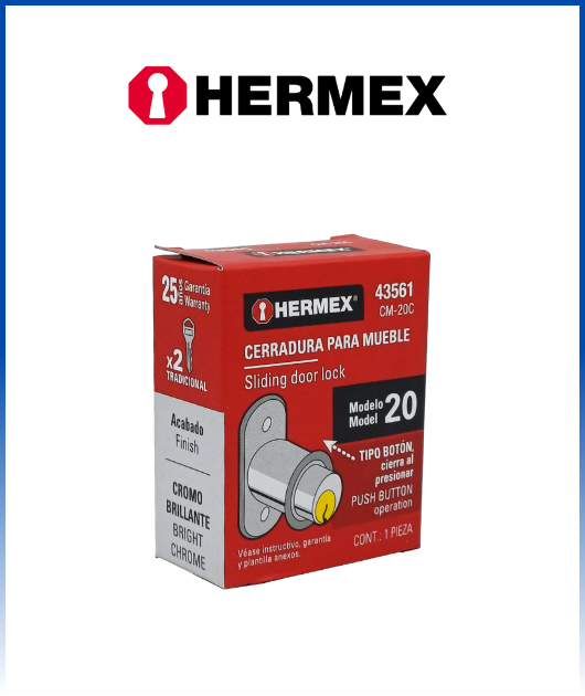 (43561) CM-20C CERRADURA PARA MUEBLE CROMADO HERMEX
