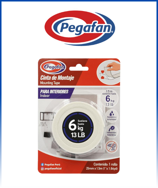 CINTA DE MONTAJE PEGAFAN PARA INTERIORES 25MM 1
